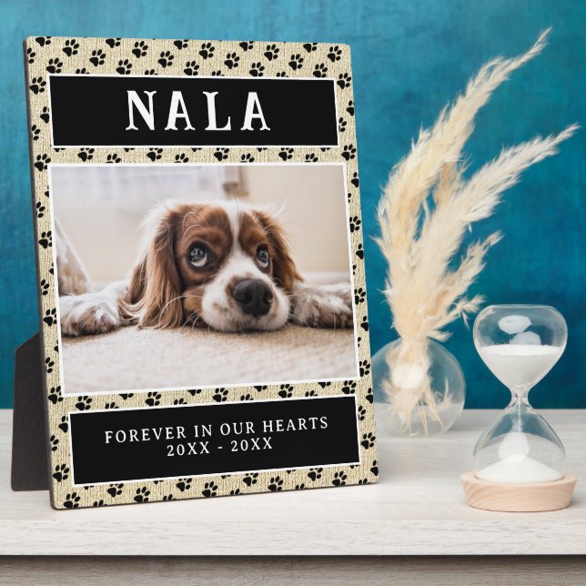 Rustic Pet Dog Photo Paw Prints Pink Memorial Plaque (Side)