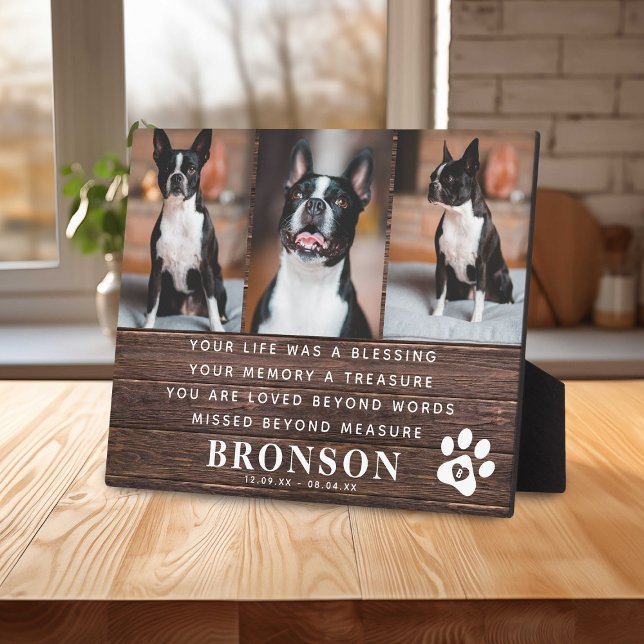 Rustic Pet Loss Memorial Quote & Photo Collage Plaque (Creator Uploaded)