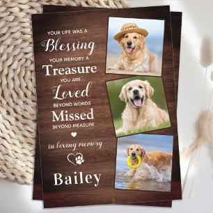 Rustic Pet Loss Personalised 3 Photo Dog Memorial Thank You Card
