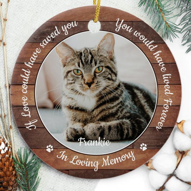 Rustic Pet Memorial Cat 2 Photo Sympathy Ceramic Tree Decoration (Creator Uploaded)