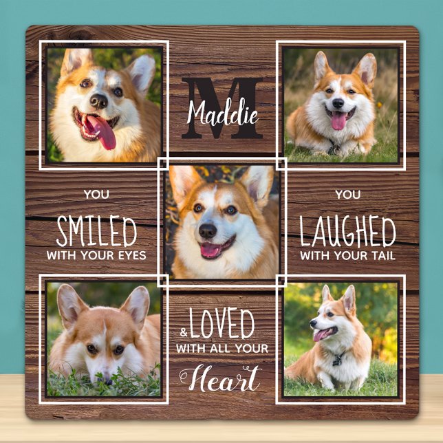 Rustic Pet Memorial Dog Loss Gift 5 Photo Collage Plaque (Creator Uploaded)