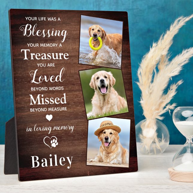 Rustic Pet Memorial Dog Loss Personalised 3 Photo Plaque (Creator Uploaded)