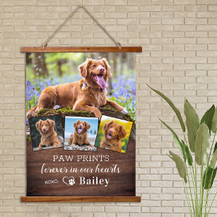 Rustic Pet Memorial Personalised 4 Photo Dog Hanging Tapestry