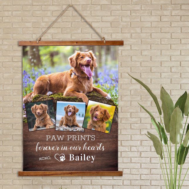 Rustic Pet Memorial Personalised 4 Photo Dog Hanging Tapestry (Creator Uploaded)