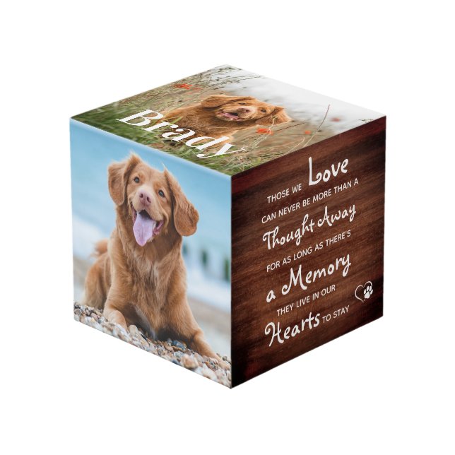 Rustic Pet Memorial Personalised Dog 4 Photo Cube (Front Angled)