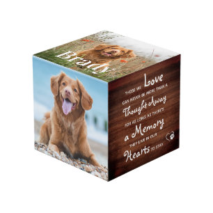 Rustic Pet Memorial Personalized Dog 4 Photo Cube
