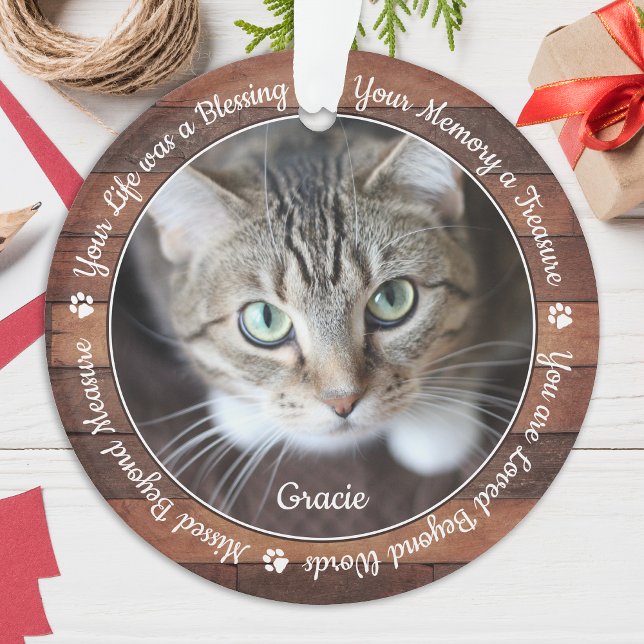 Rustic Pet Memorial Pet Loss Keepsake Cat Photo Ornament (Creator Uploaded)