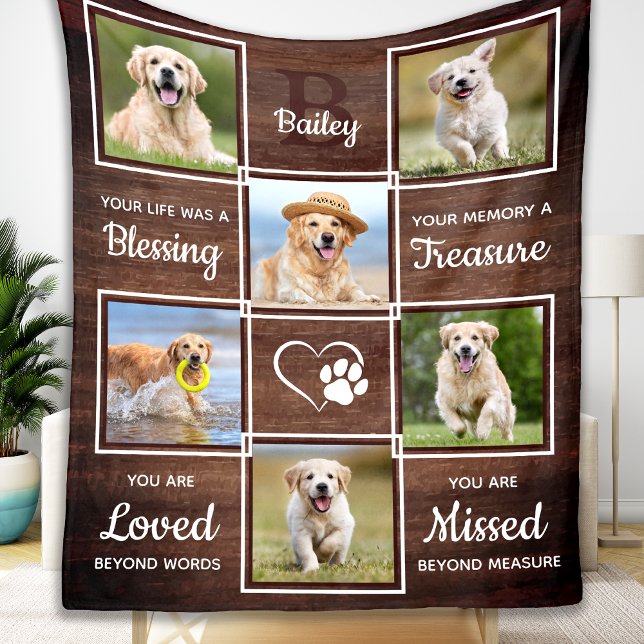Rustic Pet Memorial Remembrance Unique 6 Dog Photo Fleece Blanket (Creator Uploaded)