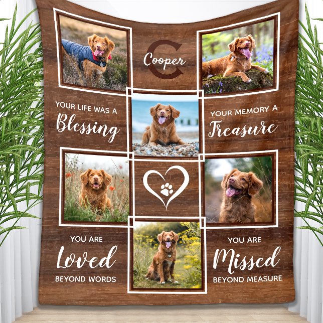 Rustic Pet Memorial Unique Photo Collage Fleece Blanket (Creator Uploaded)