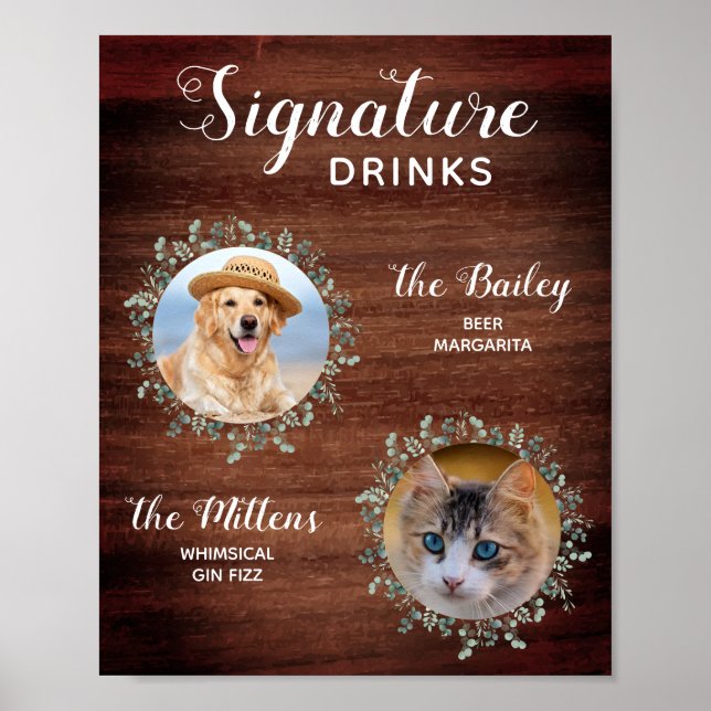 Rustic Pet Wedding Cocktail Dog Signature Drinks Poster (Front)