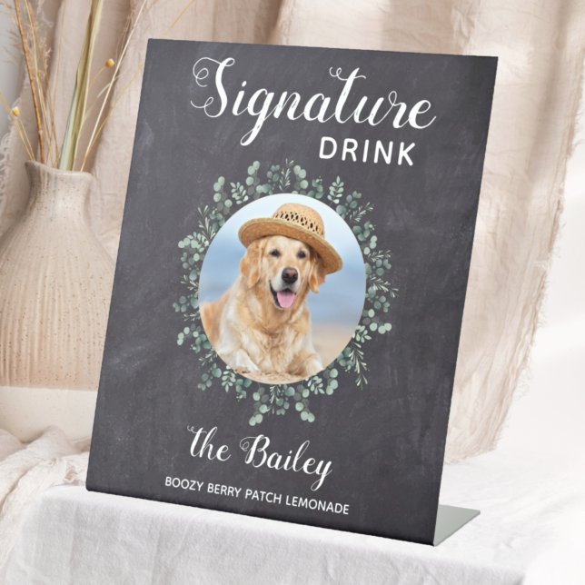 Rustic Pet Wedding Signature Drinks Photo Pedestal Sign (Creator Uploaded)