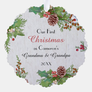 Rustic Photo 1st Christmas New Grandparents  Tree Decoration Card