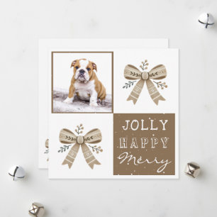 Rustic Photo Bow Jolly Happy Merry Christmas Card