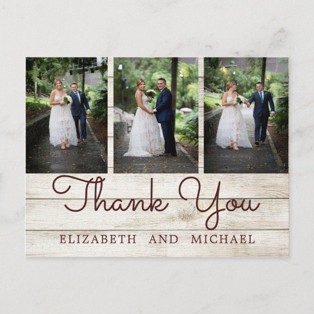 Rustic Photo Chic Modern Wedding Thank You Postcard (Front)