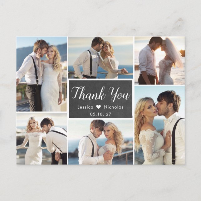 Rustic Photo Collage Chalkboard Wedding Thank You Postcard (Front)