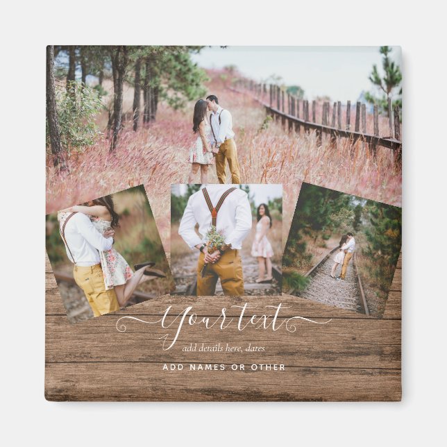 Rustic PHOTO COLLAGE Gift Custom Text Unique Magnet (Front)