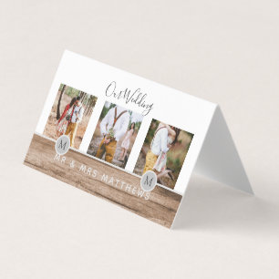 Rustic Photo Collage Monogram NEWLYWEDS WEDDING Business Card