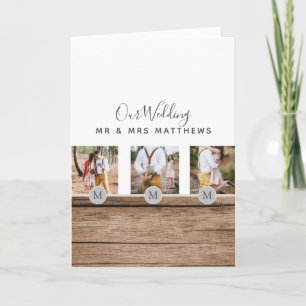 Rustic Photo Collage Monogram NEWLYWEDS WEDDING Invitation