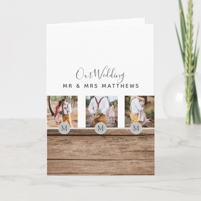 Rustic Photo Collage Monogram NEWLYWEDS WEDDING Invitation (Front)