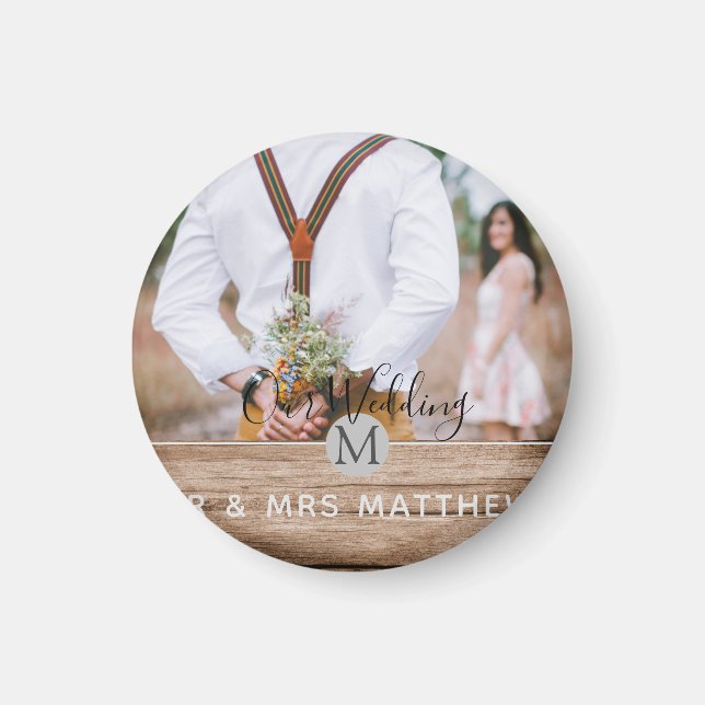 Rustic Photo Collage Monogram NEWLYWEDS WEDDING Magnet (Front)