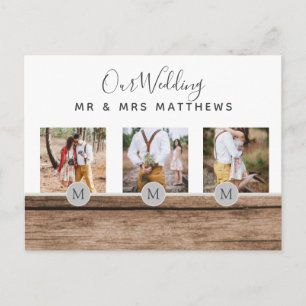 Rustic Photo Collage Monogram NEWLYWEDS WEDDING Postcard