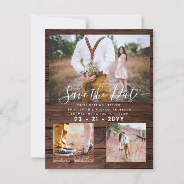 Rustic Photo Collage Save the Date (Front)