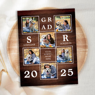 Rustic Photo Collage Wood Unique Graduation Invitation Postcard