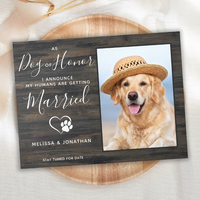 Rustic Photo Dog Of Honour Pet Wedding Engagement Announcement Postcard (Creator Uploaded)