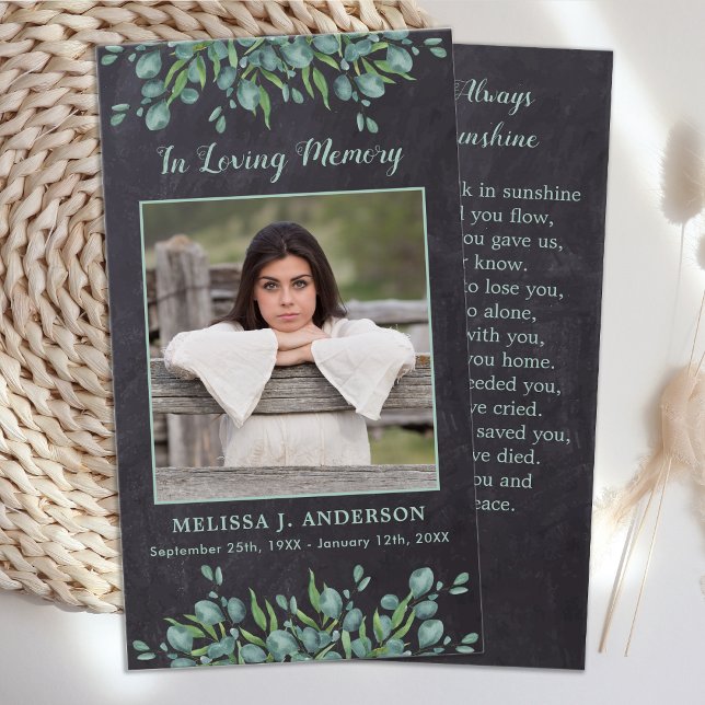 Rustic Photo Eucalyptus Memorial Prayer Card (Creator Uploaded)
