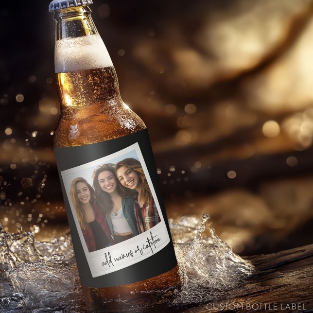 Rustic Photo Frame with Black Background and Text Beer Bottle Label (Custom Beer Bottle Label - Photo Label)