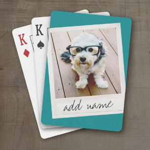 Rustic Photo Frame with Square Instagram and Teal Playing Cards