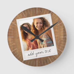 Rustic Photo Frame with Square Instagram and Wood Round Clock