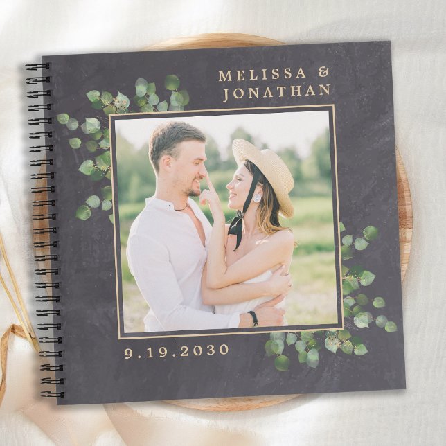 Rustic Photo Greenery Gold Wedding GuestBook Notebook (Creator Uploaded)