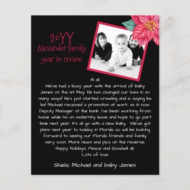 Rustic Photo Holidays Year In Review Poinsettia (Front)