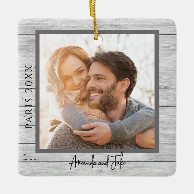 Rustic Photo Honeymoon Ornament (Front)