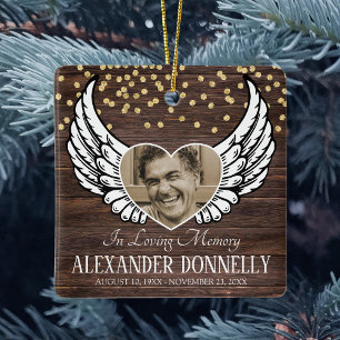 Rustic Photo Memorial   Christmas Angel Ceramic Ornament