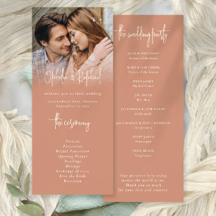 Rustic Photo Overlay Terracotta Wedding Program Invitation