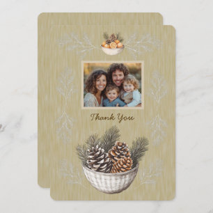 Rustic Photo Pine Branches Flat Thank You Card