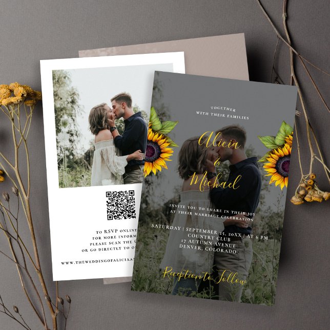 Rustic photo QR RSVP budget wedding invitation (Creator Uploaded)