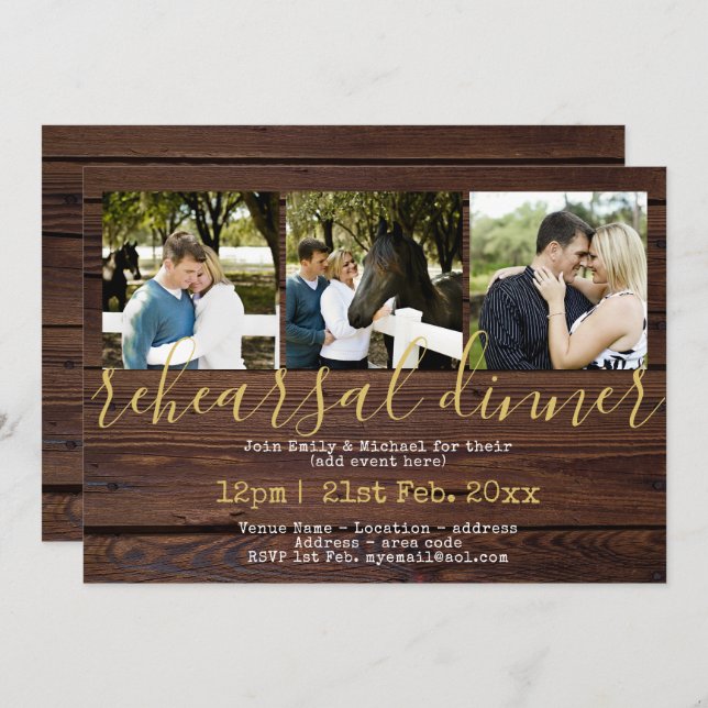 Rustic PHOTO Rehearsal Dinner Invitations Wood (Front/Back)
