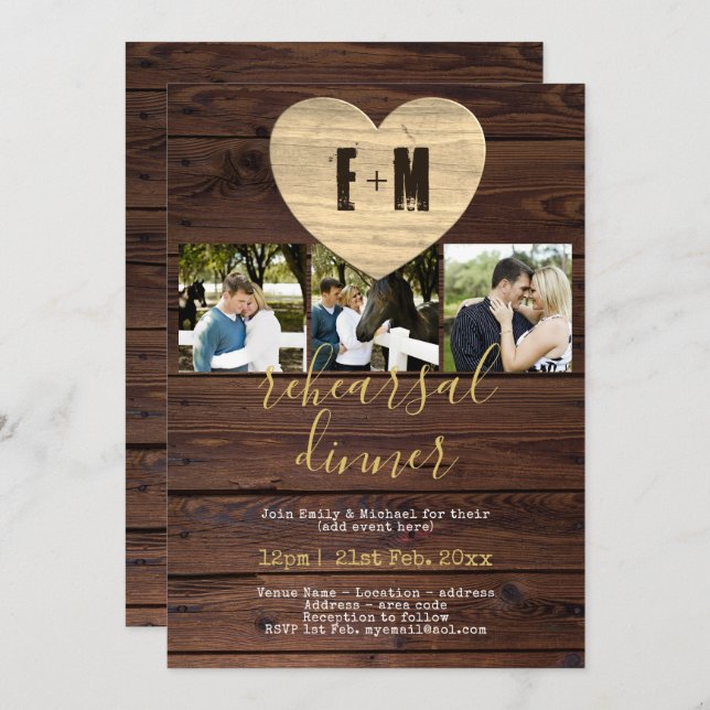 Rustic PHOTO Rehearsal Dinner Invitations Wood (Front/Back)