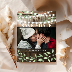 Rustic Photo Save the Date   Greenery Wedding Announcement Postcard
