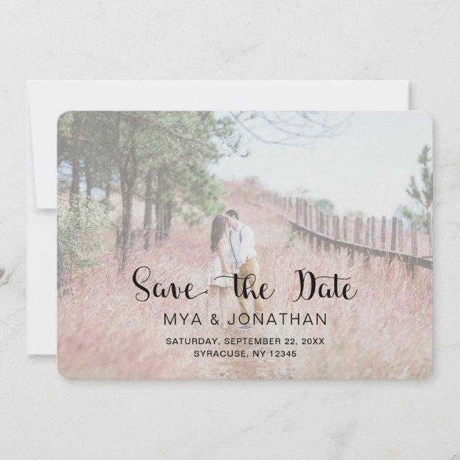 Rustic Photo Save the Date with White Overlay (Front)