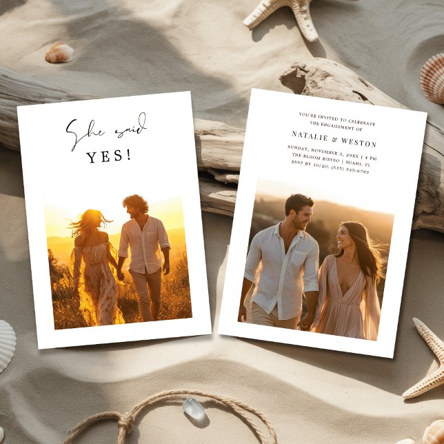 Rustic Photo She Said Yes Wedding Engagement Invitation (Creator Uploaded)