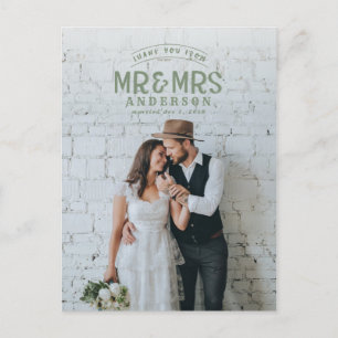 Rustic photo thank you wedding announcement postcard