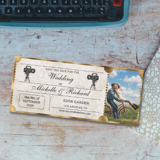 Rustic Photo Vintage Movie Ticket Save the Date Invitation