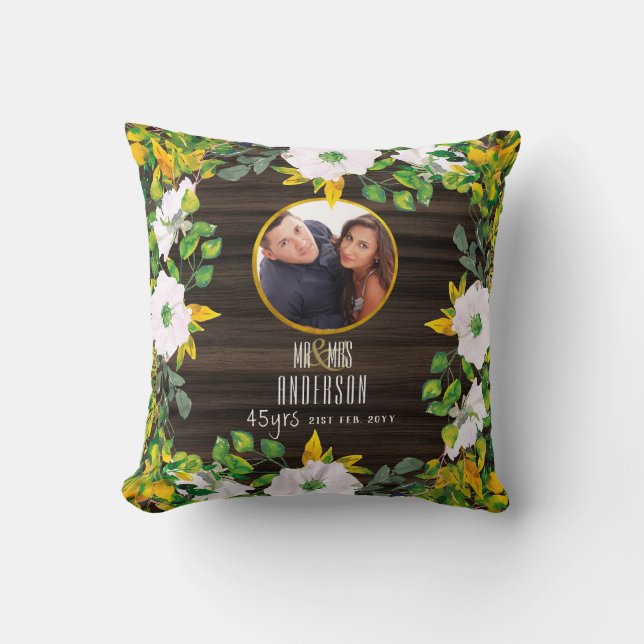 RUSTIC PHOTO Wed.Anniversary ANY Milestone Florals Cushion (Front)