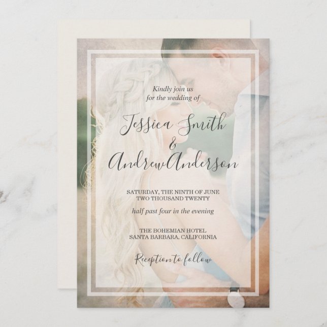 Rustic Photo Wedding Invitation Vintage Overlay (Front/Back)
