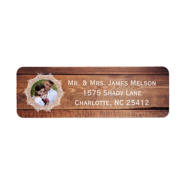 Rustic Photo Wood and Lace Return Address (Front)