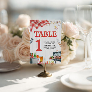 Rustic Picnic Gingham BBQ Table Numbers Pedestal Sign